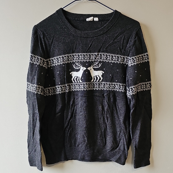 GAP Sweaters - GAP  Medium Black and White Reindeer Crewneck Sweater